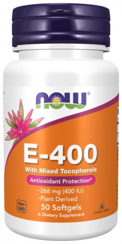 NOW Vitamin E-400 With Mixed Tocopherols, 50 капсул