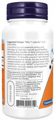 NOW L-Карнитин 500 мг, 60 капсул