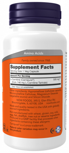 NOW L-Карнитин 500 мг, 60 капсул