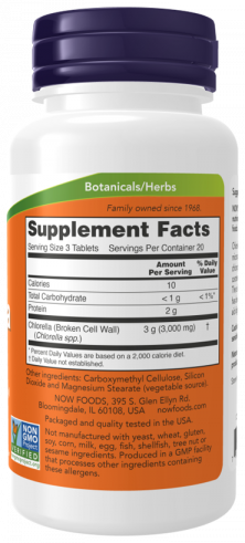 NOW Chlorella, Хлорелла, 60 таблеток