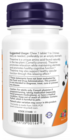 NOW L-Theanine 100 mg, L-Теанин 100 мг, 90 таблеток