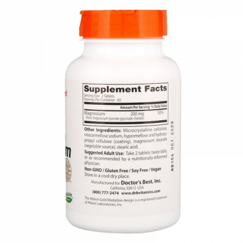 Doctor's Best High Absorption Magnesium, Магния Хелат, 240 таб